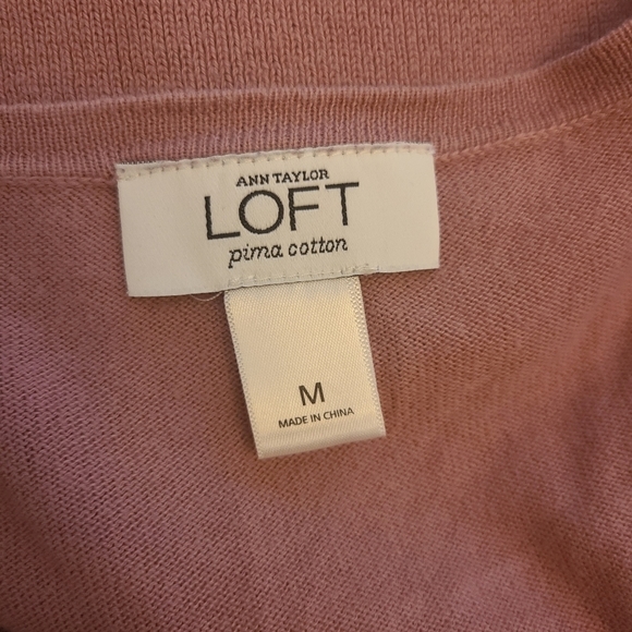 Ann Taylor LOFT Pink Ruffle V-Neck Cardigan Medium - Picture 4 of 4